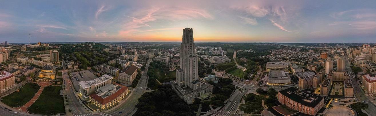 The Cathedral of Learning in a drone photograph